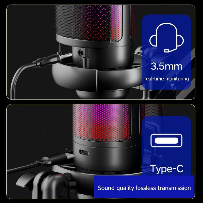 Micrófono Con Soporte de Brazo Condensador Cardioide USB para Gamer Para Pc Para Celular Tipo C Podcast streaming Luuk Young U850B Negro