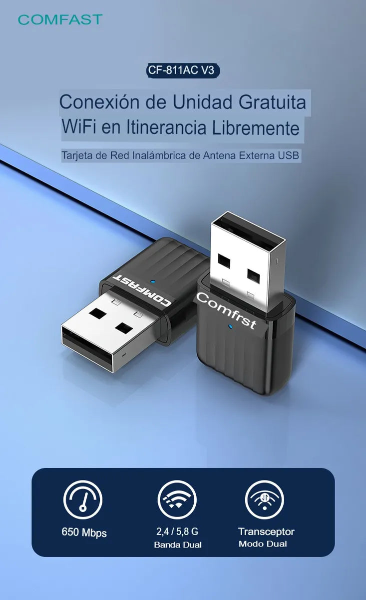 Adaptador De Red Usb Wifi Comfast Modelo Cf-811ac 650 Mbps