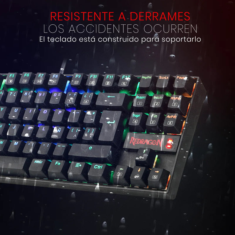 Teclado Redragon Kumara QWERTY Outemu Red español latinoamérica color negro con luz RGB