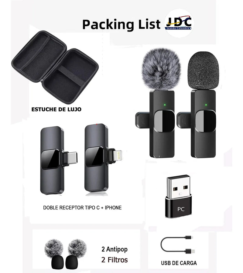 Micrófono Inalámbrico de Solapa Con Caja Original K9Pro JuandaColombia Color Negro