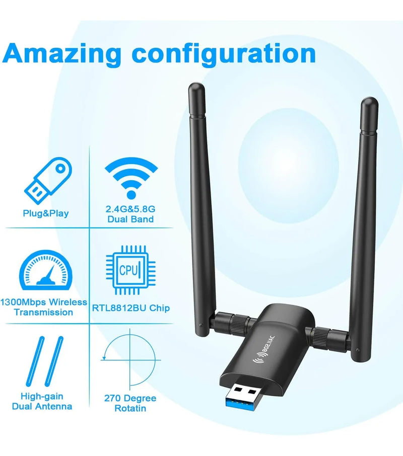 Adaptador Inalambrico Usb Wifi Para Pc 802.11ac 1200 Mbps