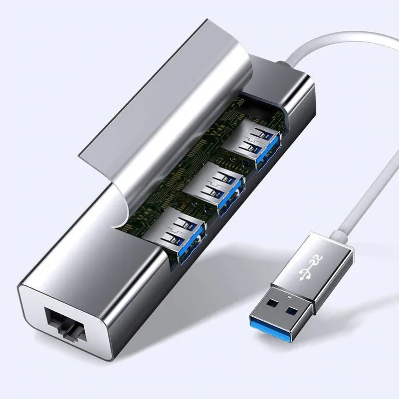 Adaptador De Red Usb 3.0 A Rj45 Ethernet + Hub 3.0 Multipuer