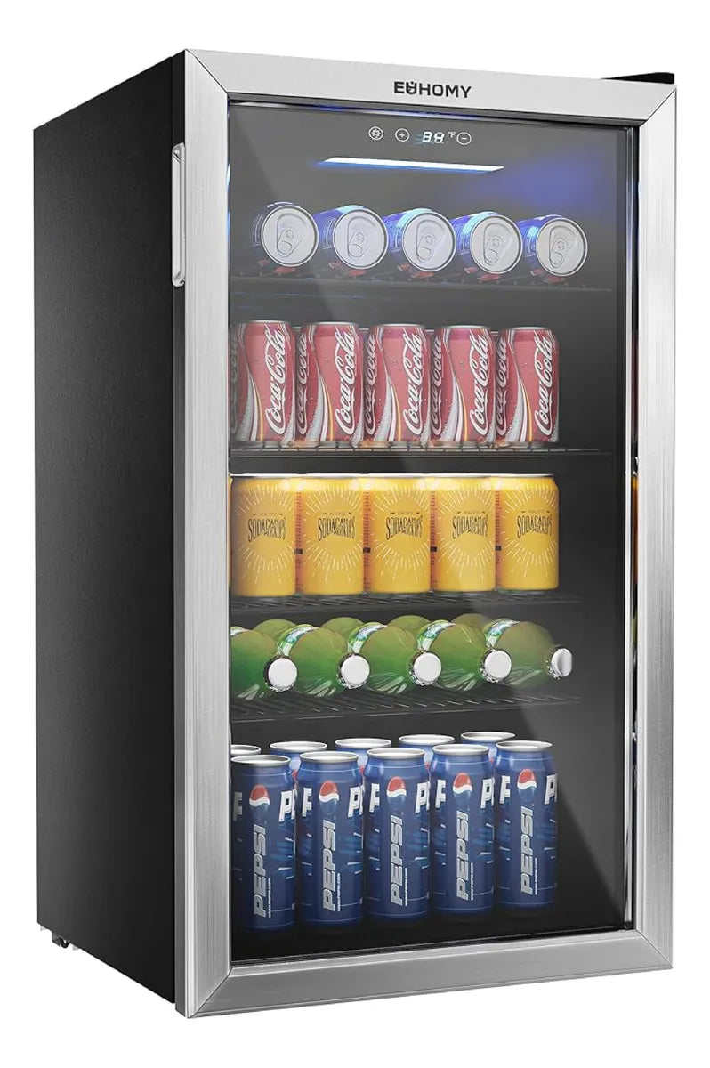 Refrigerador Y Nevera De Bebidas, Minibar Cap 120 Latas Acero Inoxidable Y Negro