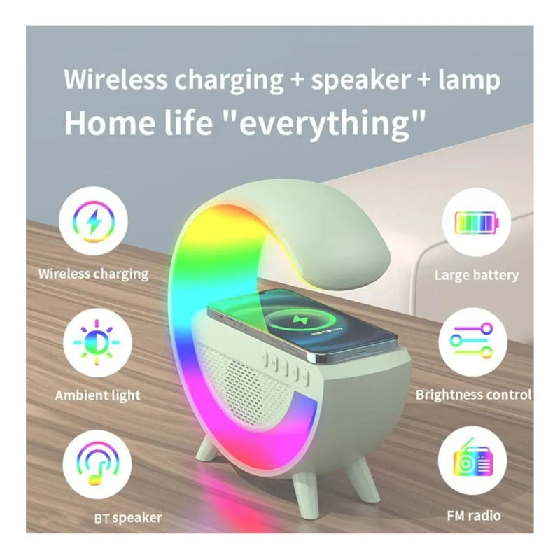 Parlante G Carga Inalambrica Bluetooth Lampara Usb Radio Co Blanco