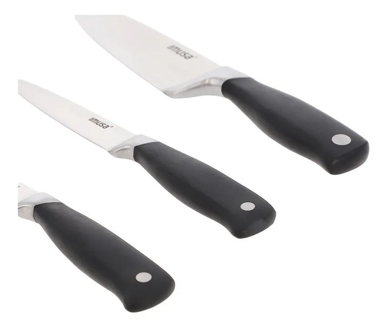 Set 3 Cuchillos Chef Multiusos Imusa 5861030379 Color Negro