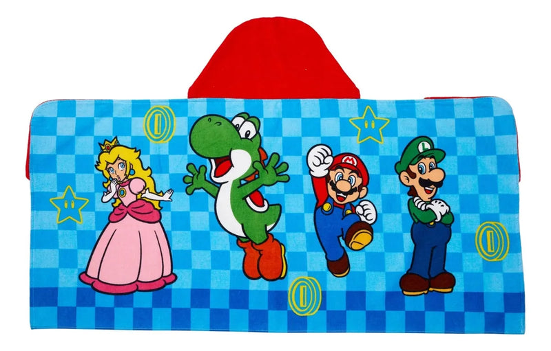 Toalla Con Capucha Super Mario Niños Baño Playa Piscina Azul
