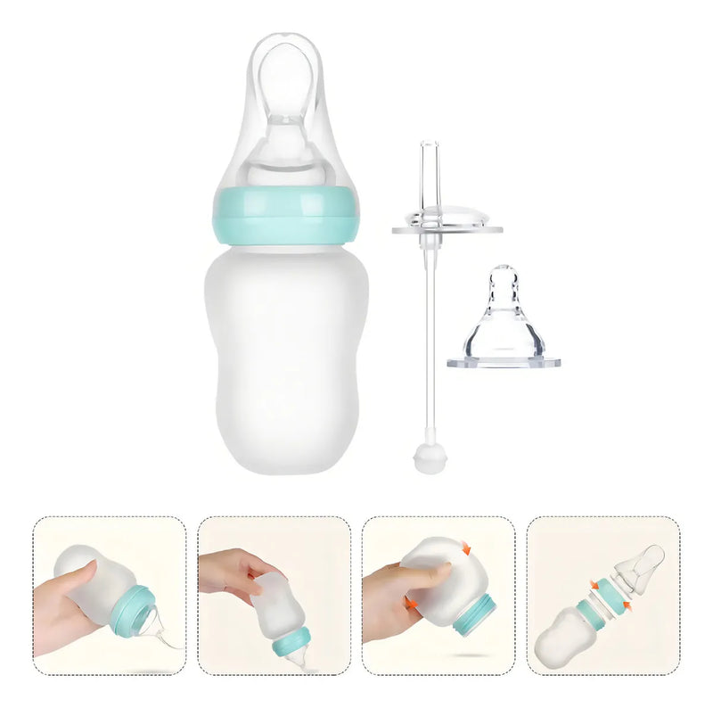 Tetero Biberón Contenedor Botella Cuchara Pitillo Chupo Silicona Grado Alimenticio Puré Compota Leche Jugo Agua Sin Ftalatos 180ml Infantíl Versatil Fácil Manipulación Resistente Alta Temperatura