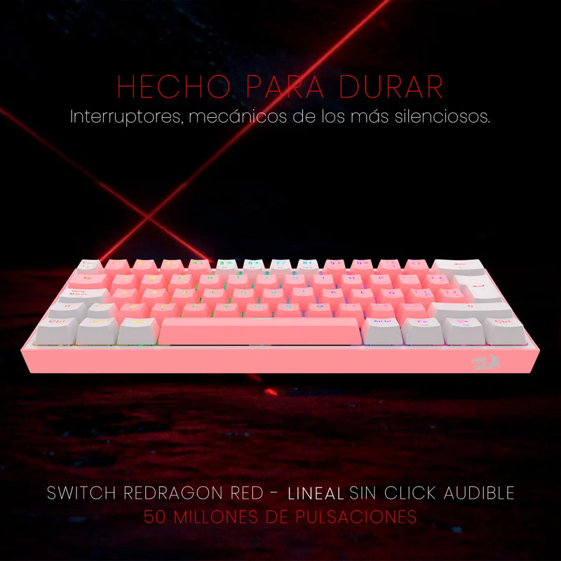 Teclado Redragon Fizz Pro K616-rgb Rosa/blanco Español Gamer Color Del Teclado Rosa Idioma Español Latinoamérica
