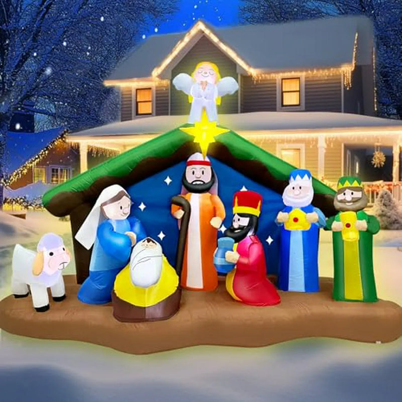 Escena Navideña Inflable 8ft Con Ángel Y Luces Led - Decorac