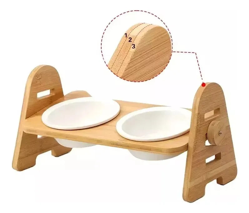 Plato Comedero Doble Graduable Antireflujo Mascotas Blanco
