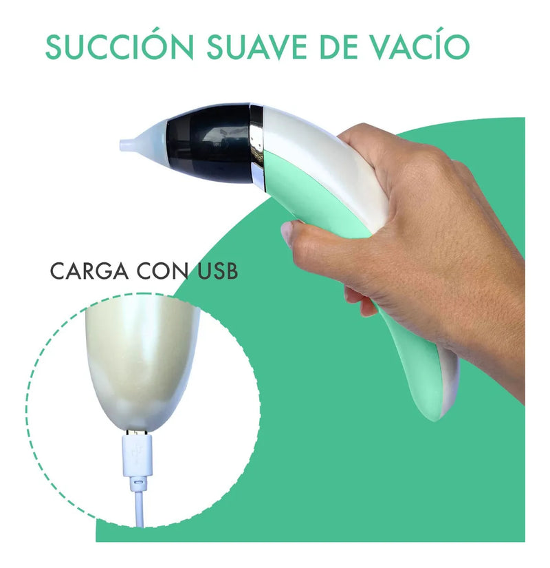 Aspirador Nasal Bebé Recargable Con 5 Niveles Succión Color Verde Claro