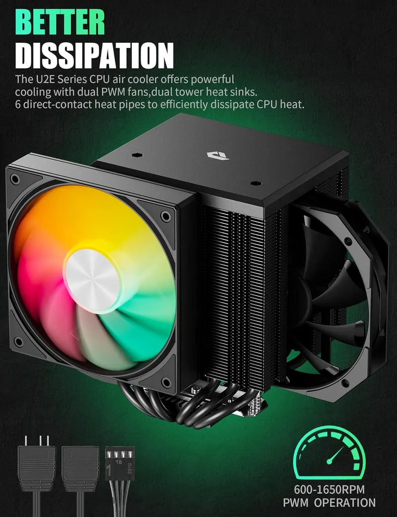 Cooler Uphere Rbg Negro De 6 Heatpipes Y 2 Fanes De 12cm