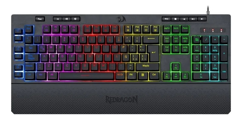 Teclado Gamer Redragon Shiva K512 RGB QWERTY Español Latinoamérica Color Negro con Luz RGB