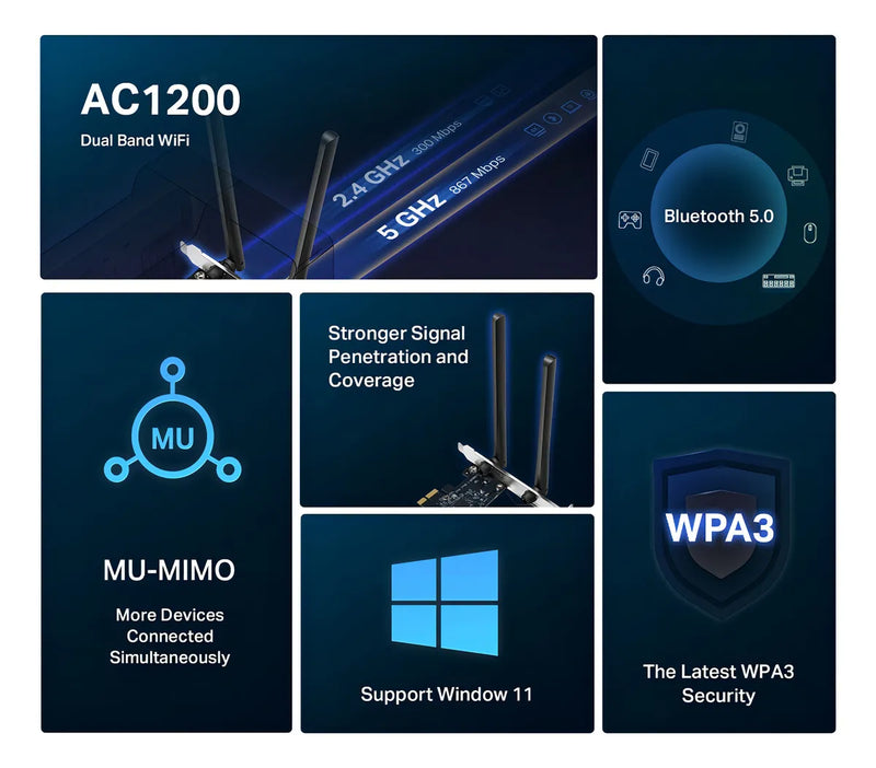 Adaptador De Red Pcie Mercusys Ma30e Wifi Bluetooth Ac1200