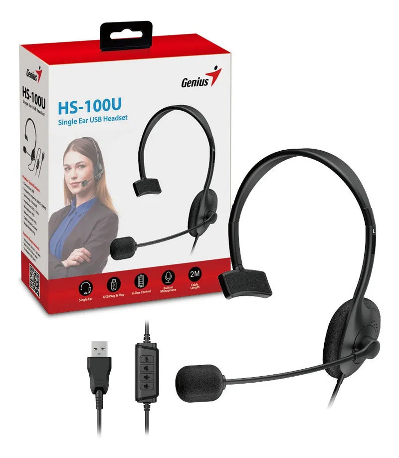Diadema Genius Hs-100u Usb Monoaural Con Microfono Negro