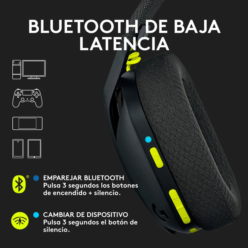 Auriculares Gamer G435 Logitech G Wireless Gaming Headset Color Negro/Amarillo fluorescente