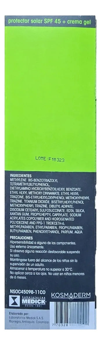 Protector Solar Spf 45 - Crema Gel - 100g Kosmaderm