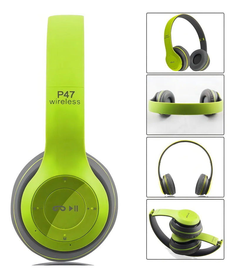 Audifonos Bluetooth Diadema Inalambricos P47 Microfono Radio Color Verde