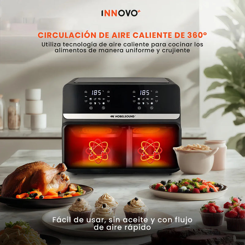 Air Fryer Freidora De Aire 9 Litros Doble Bandeja Digital Premium Nobelsound Inn Nb-2100