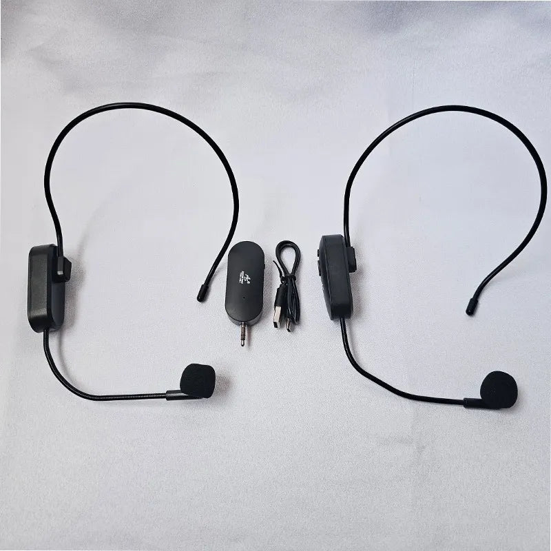 Microfono Doble Diadema Inalambricas 2.4g Receptor Plug Color Negro