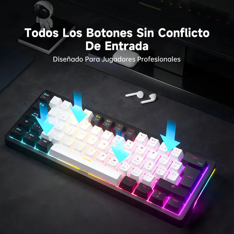 Teclado Gamer Mecánico Zifriend Ag61 Español Black Switches Retroiluminado Rainbow 62 Teclas 60% Compacto Interruptores Intercambiables En Caliente Hot Swap