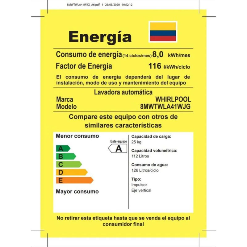 Lavadora Whirlpool Superior 24kg Xpertsystem Gris 8mwtwla41w