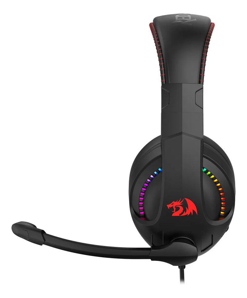Auriculares Cronus Gamer con iluminación RGB y micrófono Redragon, color negro