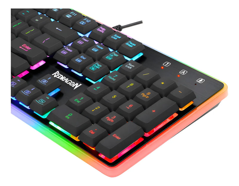 Teclado Redragon Dyaus QWERTY Membrana español latinoamérica color negro con luz de 7 colores