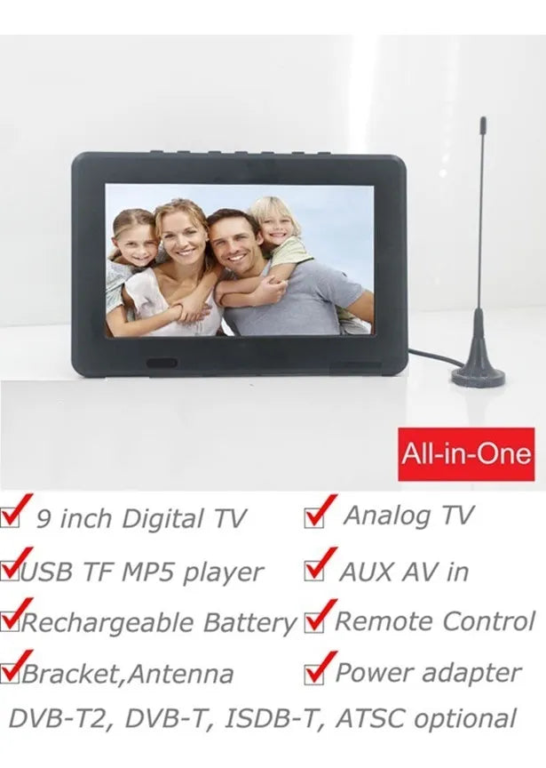 Tv Digital Lcd Portatil 9 Pul. Tdt Bat. Recarg - Av In - Usb