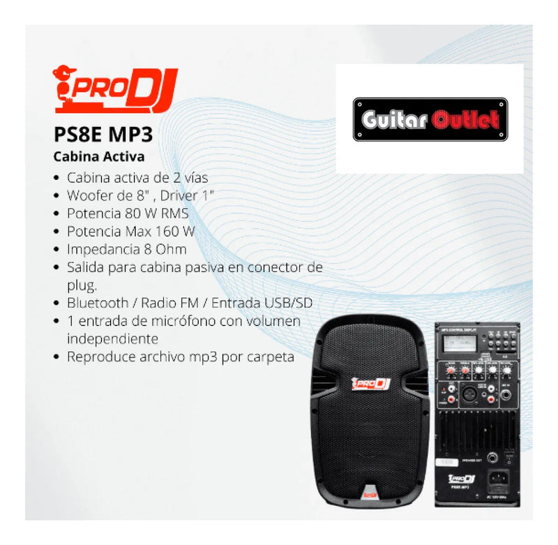Amplificador Parlante Bateria Electronica Prodj Ps8emp3 75w Negro
