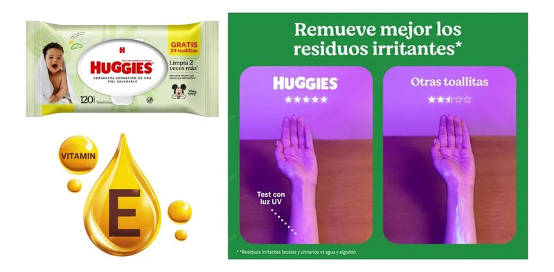 120 Toallitas Húmedas Huggies Aloe Vera / Vit E Piel Saludab