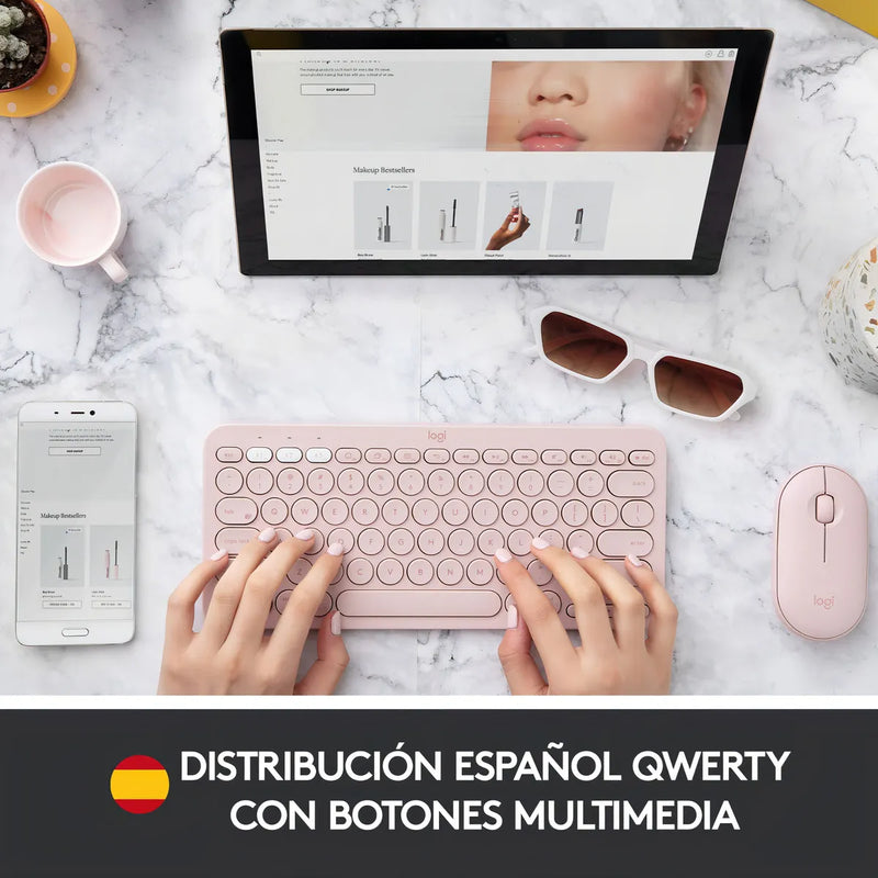 Logitech K380 Teclado Bluetooth Multi dispositivo Rosado Color del teclado Rosa Idioma Español