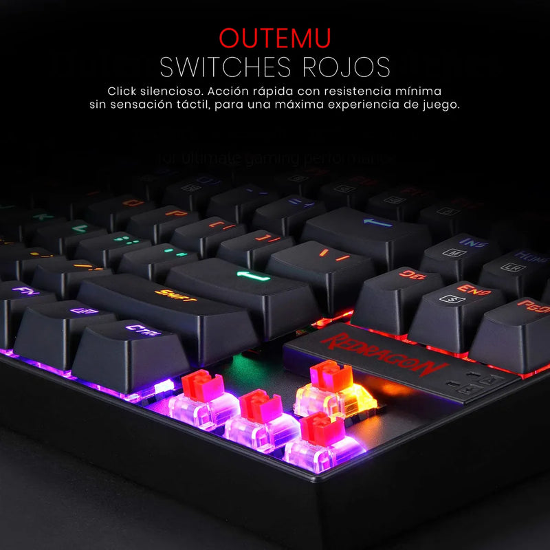 Teclado Redragon Kumara QWERTY Outemu Red español latinoamérica color negro con luz RGB