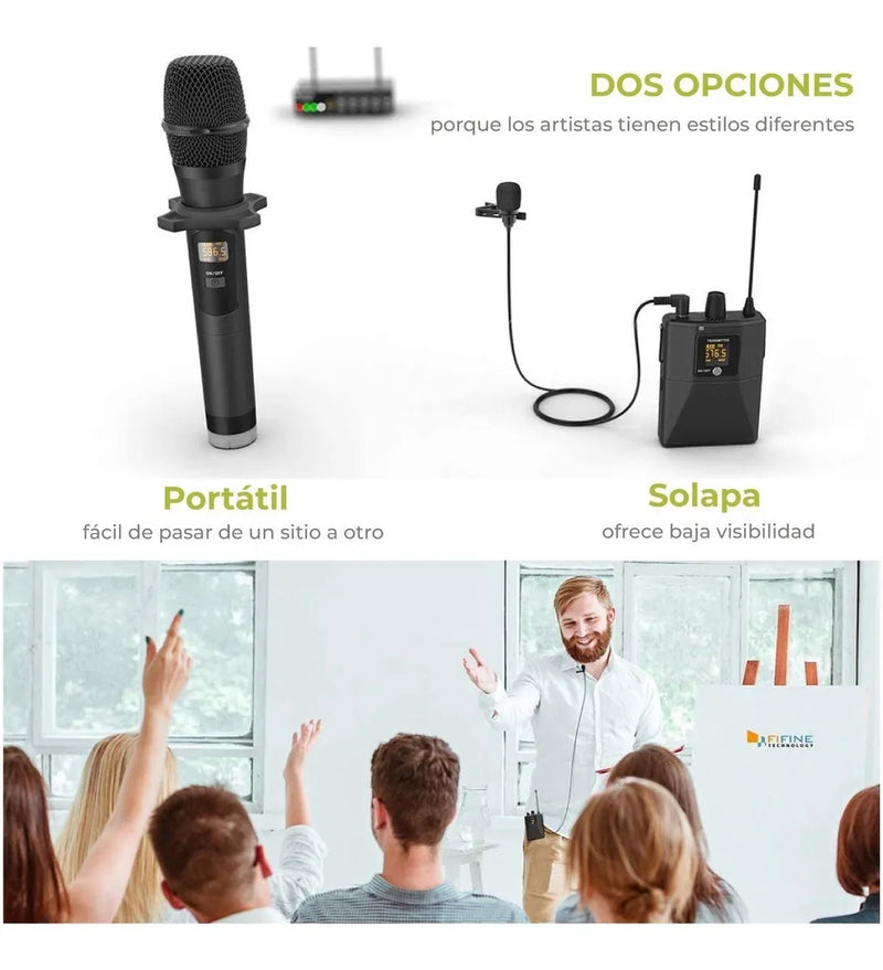Sistema de micrófono UHF con doble cable Fifine K036, color negro