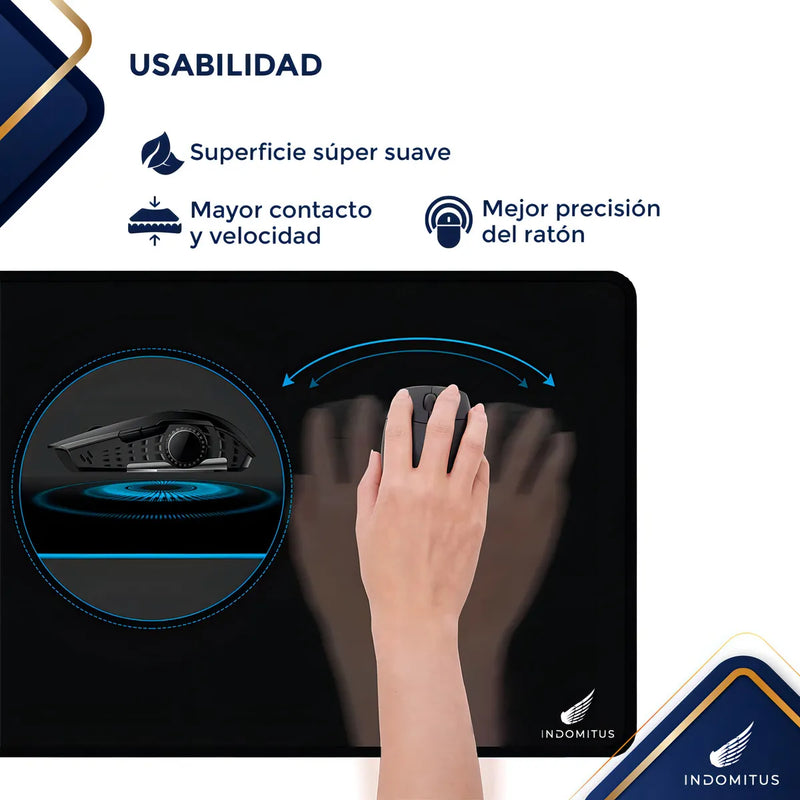 Mousepads Gamer Tapete Escritorio Extra Grande Alfombrilla de Ratón para Oficina Juegos Base Antideslizante Impermeable Keyboard Pad Color Negro Indomitus