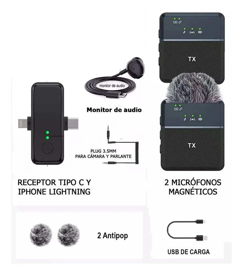 Microfono Sx31 De Solapa Inalambrico Para Celular Tipo C I Negro