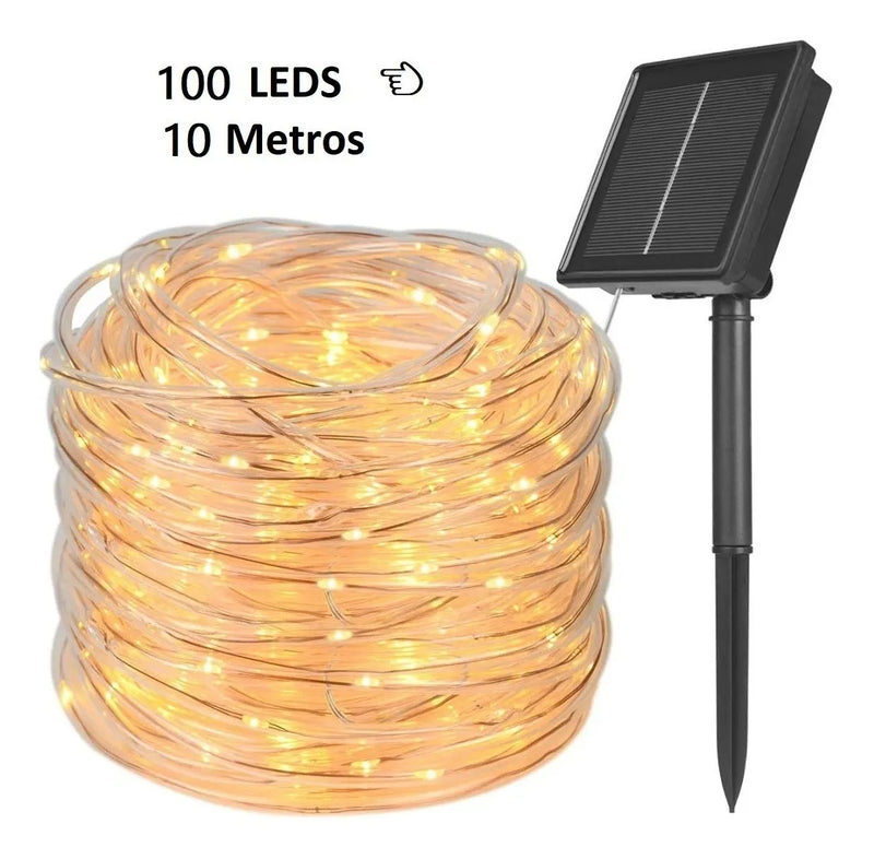 Luz Led 10 Metros X 100 Leds Exteriores Recargable Panel