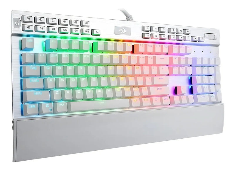 Teclado Redragon Yama QWERTY Outemu Purple español latinoamérica color blanco con luz RGB