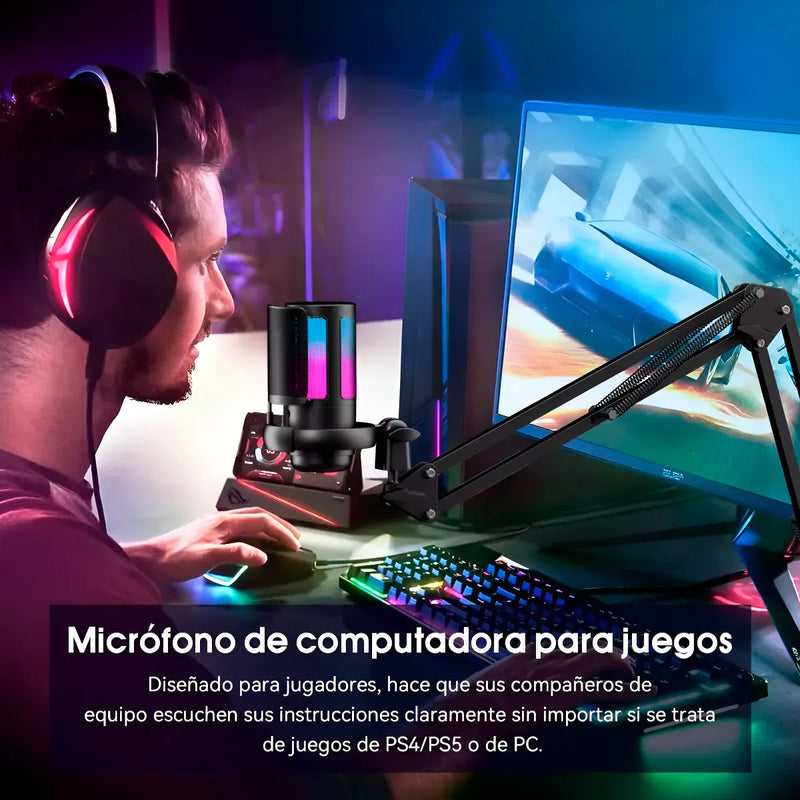 Micrófono Con Soporte de Brazo Condensador Cardioide USB para Gamer Para Pc Para Celular Tipo C Podcast streaming Luuk Young U850B Negro