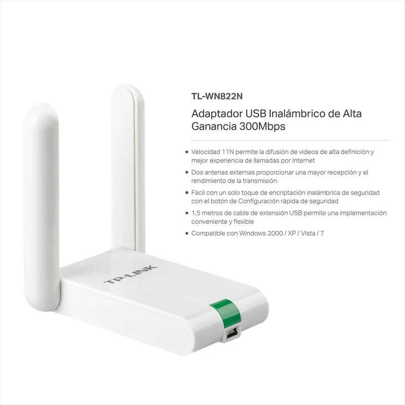 Tarjeta De Red, Wifi Ganancia 300mbps Tp-link Tl-wn822n