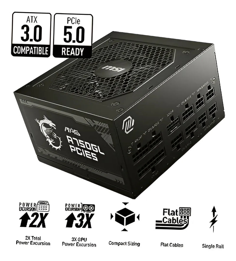 Fuente De Poder Msi Mag A750gl Pcie5 750w 80plusgold Fullmod