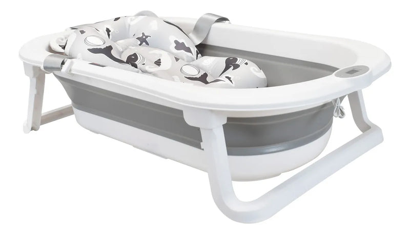 Bañera Plegable Con Soporte Y Cojín Stand Happy Baby Color Gris
