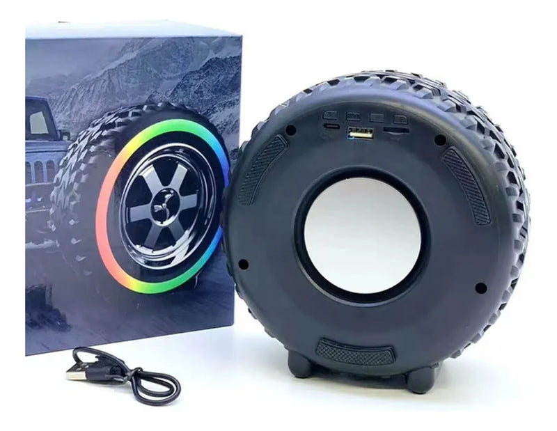 Parlante Bluetooth Llanta Celular Computador Radio Luces Rgb Negro