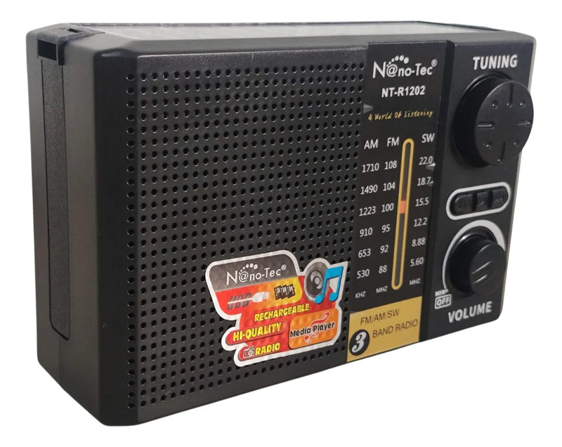 Radio 3 Bandas Batería Recargable Panel Solar Linterna Led