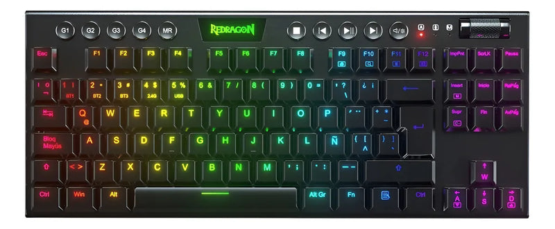 Teclado Redragon Horus QWERTY Red Ultra low profile español latinoamérica color negro con luz RGB