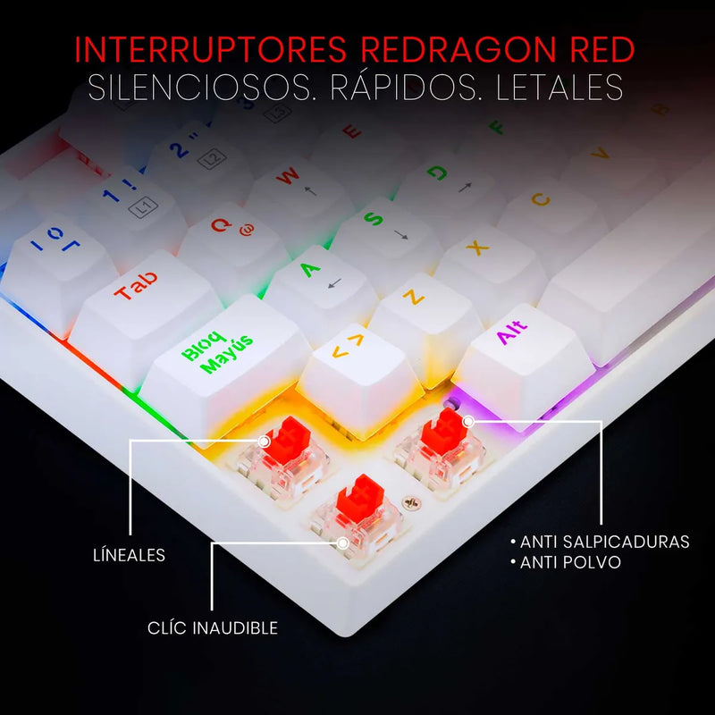 Redragon Teclado Gamer Mecánico K552w-kr Kumara, Switch Red Color del teclado Blanco Idioma Español Latinoamérica