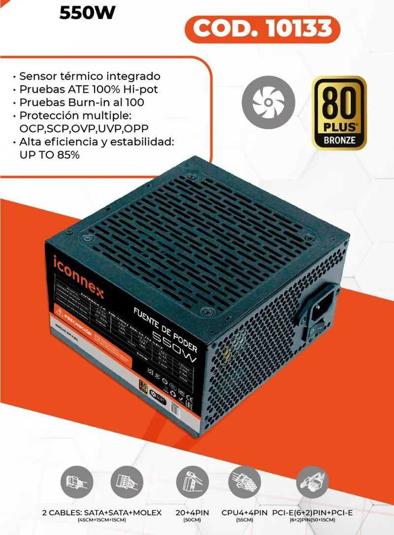 Fuente De Poder Iconnex Uf-550w 550w 80 Plus Bronze Negro