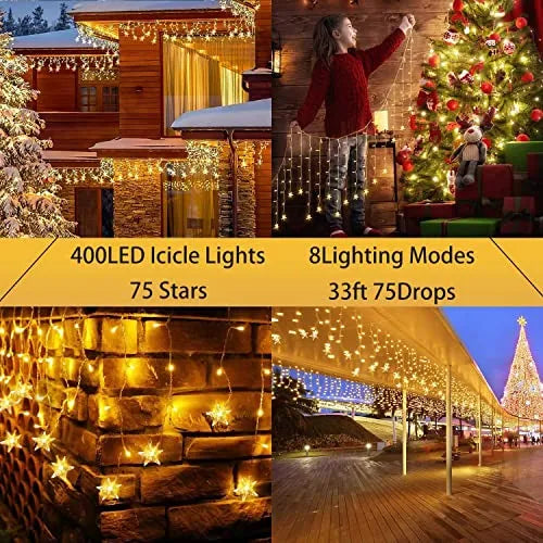 Luces Navideñas Decoraciones Exteriores, 400 Led 33 Pi...