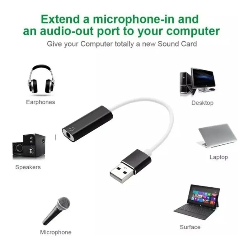 Tarjeta De Sonido De Usb Externa Audio Mic 2 En 1