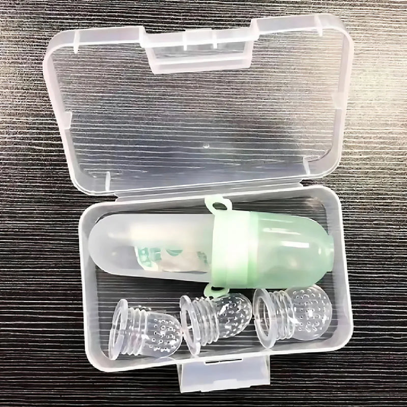Tetero Biberón Dispensador Alimentos Bebés 40 Ml Uso Verde Chupo 3 Tamaño Alimento + Cuchara Dispensar Ayuda Habilidades Control Sin Bpa Libre Bps Sin Ftalatos Silicona Grado Alimenticio Versátil